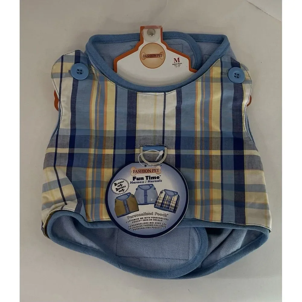 Fashion pet Fun time Blue Plaid fashion accessory harness interchangeable Medium